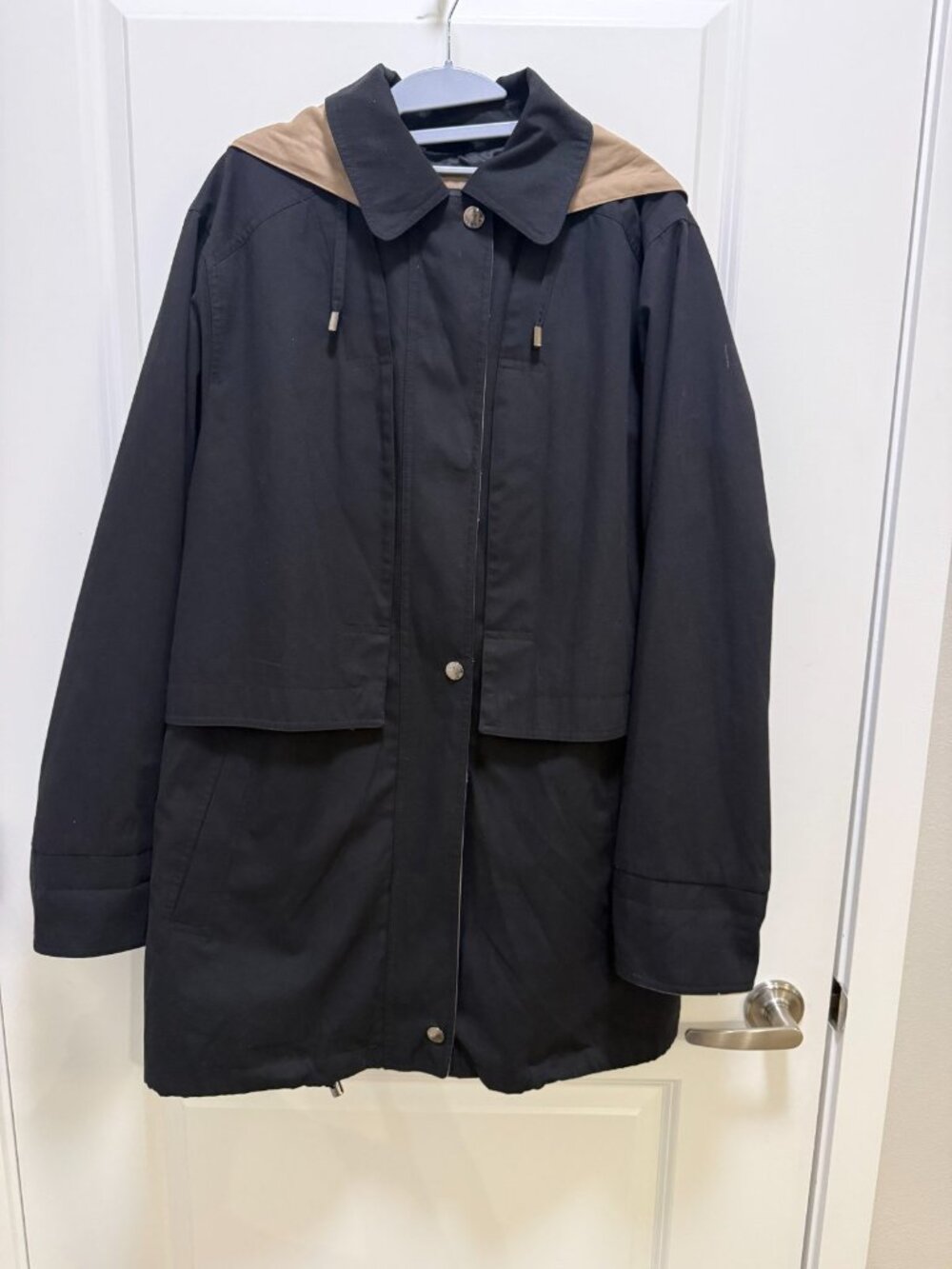 London Fog Black Hooded Rain Coat Cotton Blend Men's Sz L